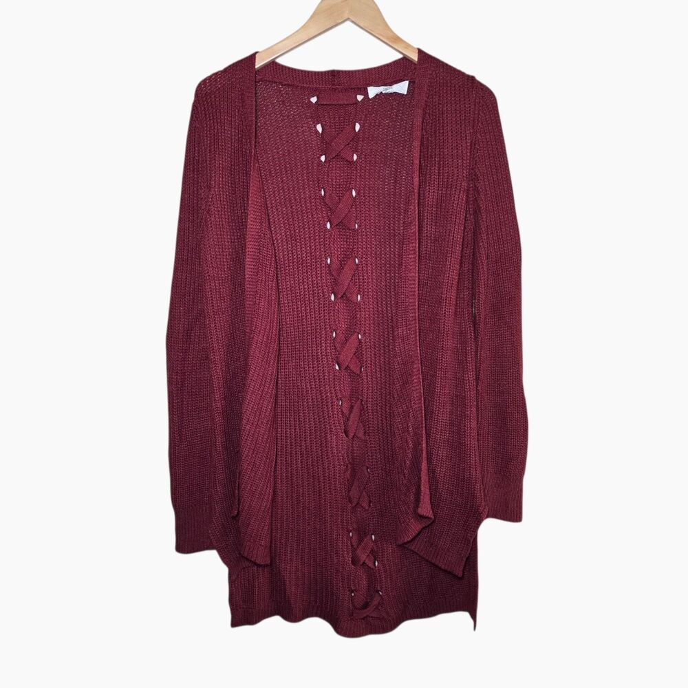 Pinque Jamelya Lace Up Corset Back Cardigan Sweater Womens XL Burgundy Maroon